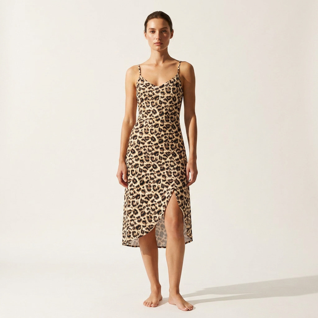 Leopard Print Side Slit Midi Dress