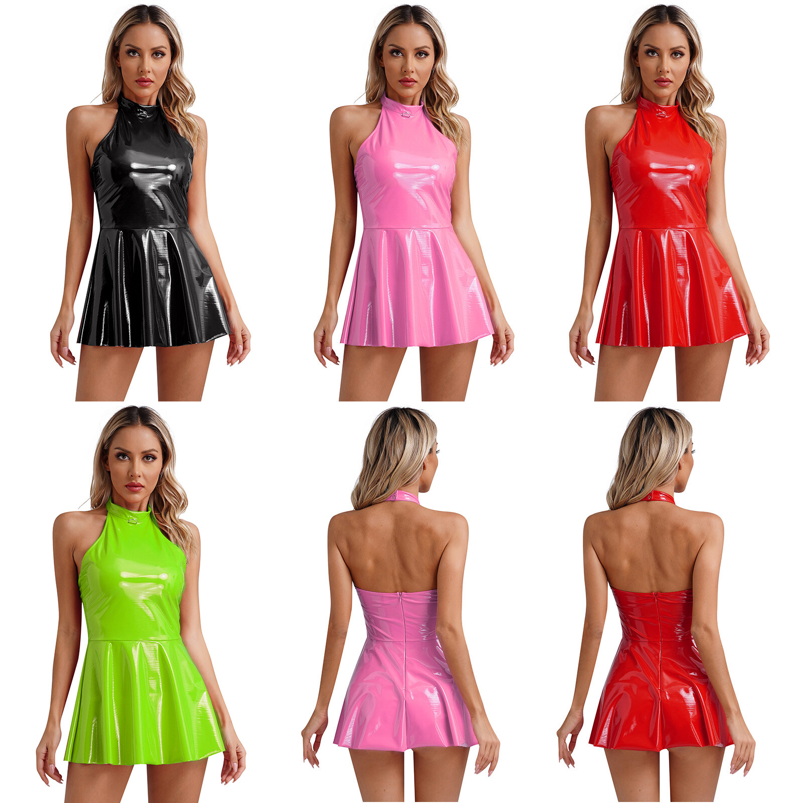 Womens Skirt Metallic Dresses Swing Skirts Dress Carnival Clubwear Skater Sexy
