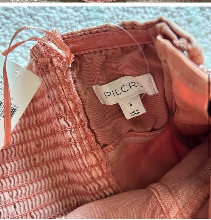 NWT Anthropologie Pilcro Icon Fluted Denim Midi Dress Size Small Coral