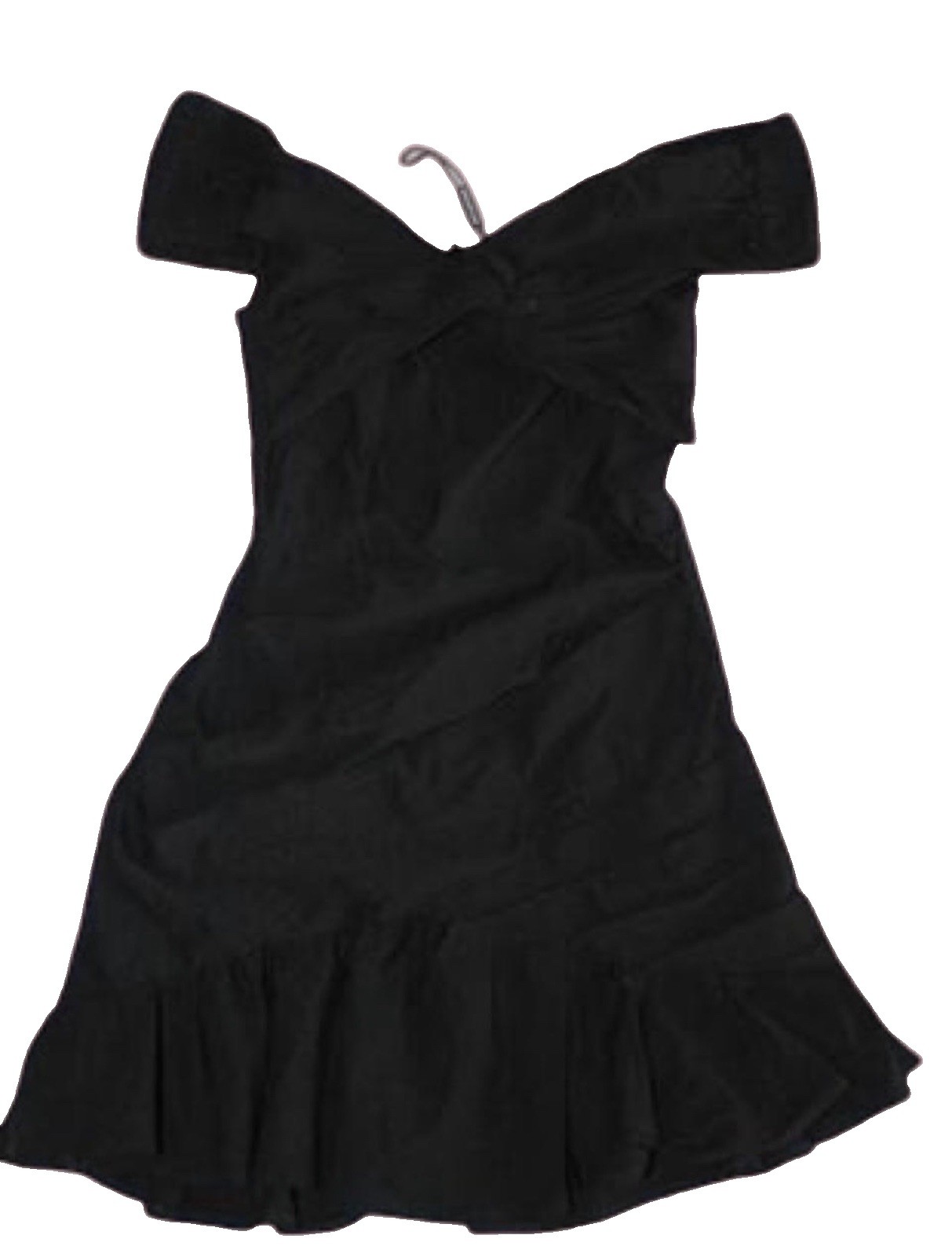 PrettyLittleThing Black Off-Shoulder Ruched Ruffle Hem Mini Dress, Women 4