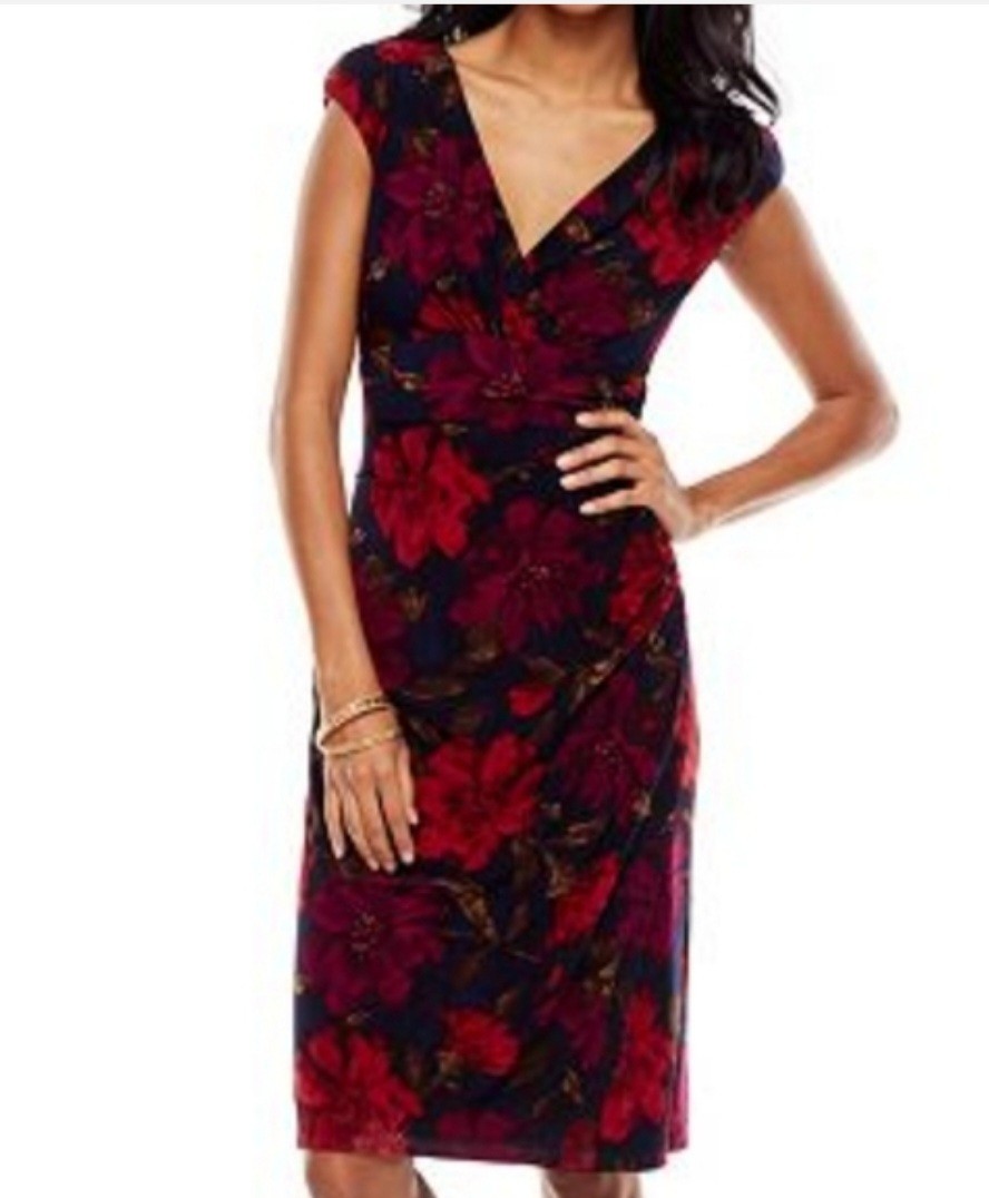 Lauren Ralph Lauren Floral Sheath Dress 10P Petite Event Cocktail Dark Feminine