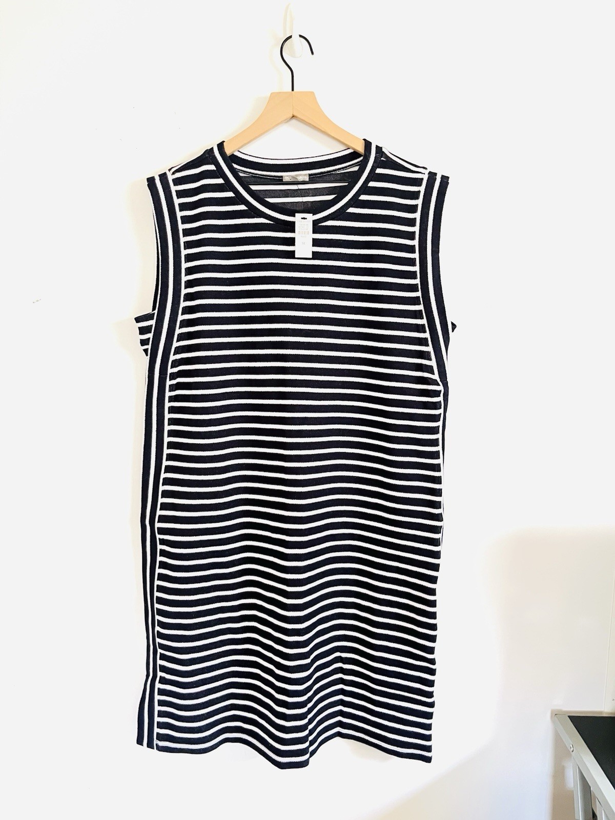 NEW T By Talbots Ace Stripe Sleeveless Dress Navy White Coastal Preppy Nautical