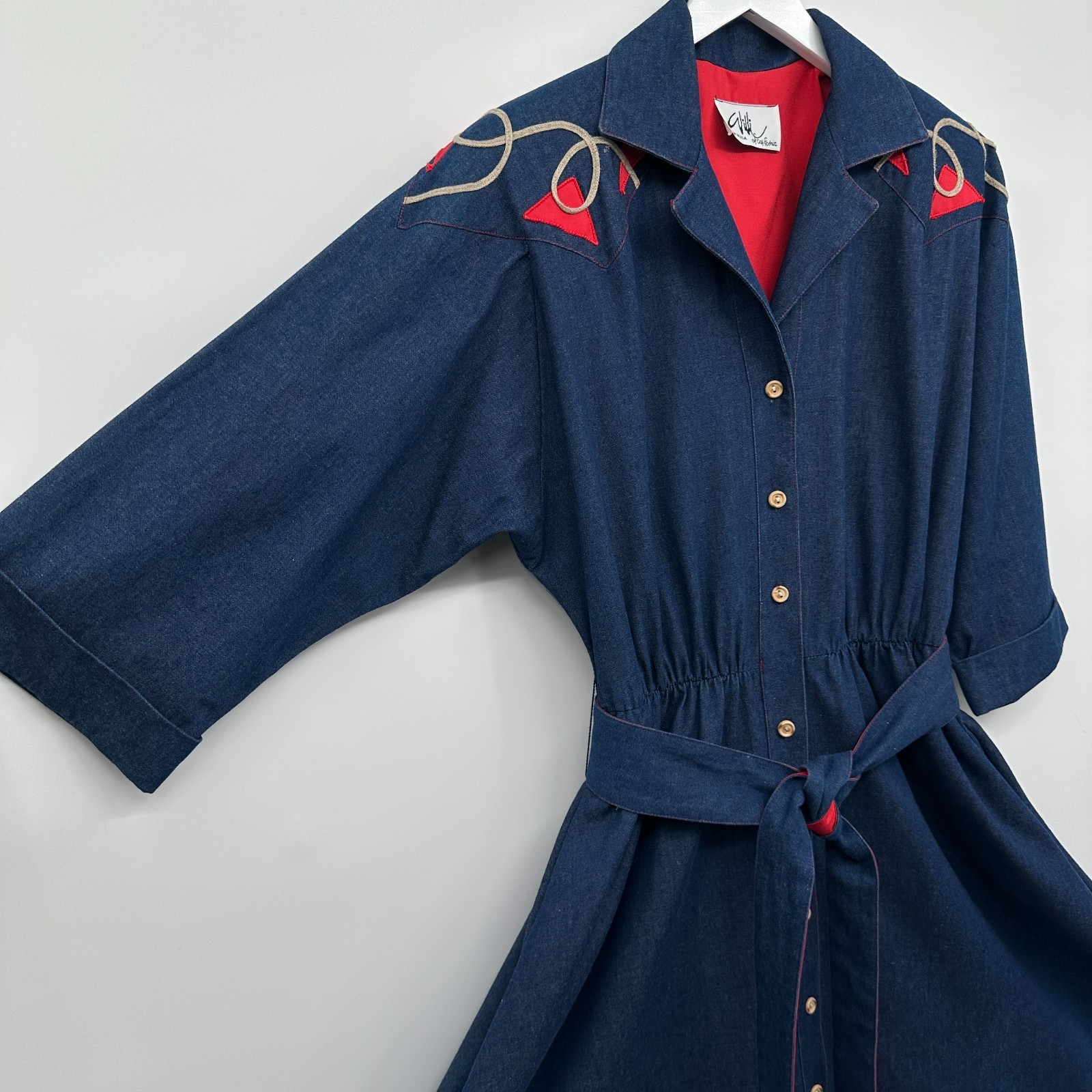 Vintage Denim Midi Dress Medium Pockets Western Cottagecore Rodeo Prairie USA