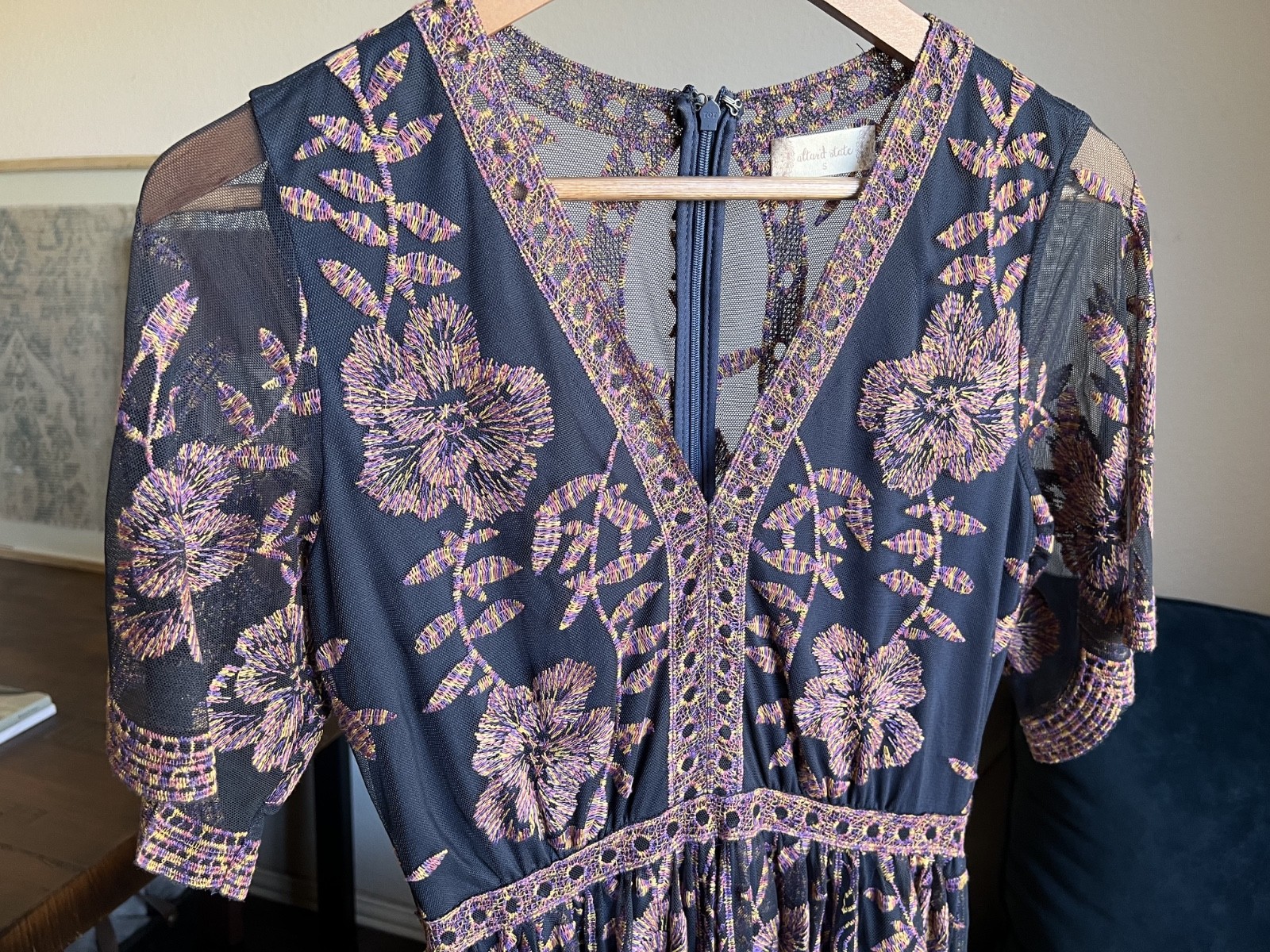 Alter’D State Embroidered Maroccon Kimono Maxi Dress Size Small | NWOT
