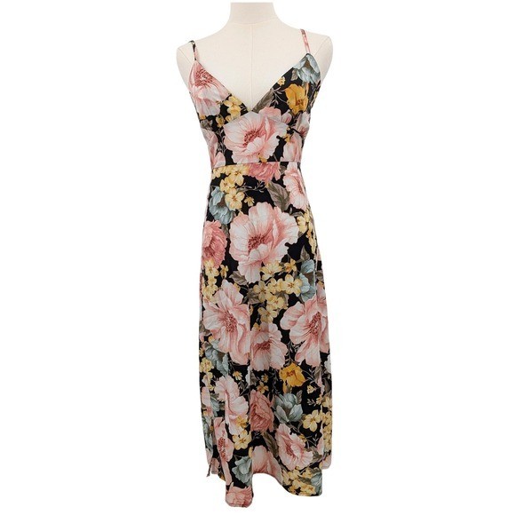NWT Forever 21 Floral Midi Dress Sz S Romantic Coquette Babydoll Open Back