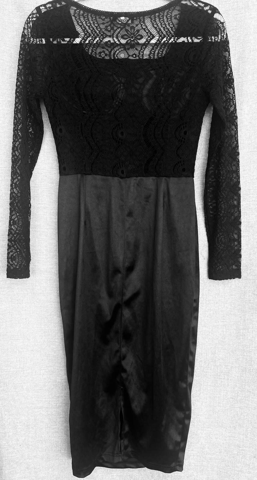 Black Gothic Satin Lace Midi Dress 8 Corset Bustier Long Sleeve Halloween Witch