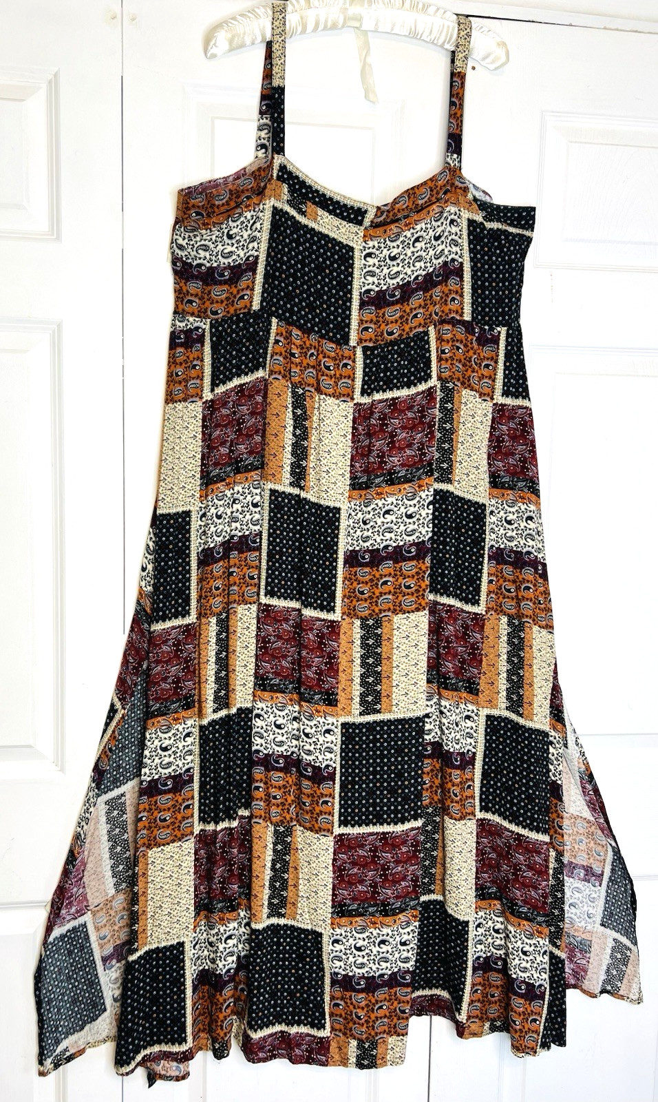 Natural Life Size L XL Patchwork Earth Tones Maxi Dress Boho Peasant Cottagecore