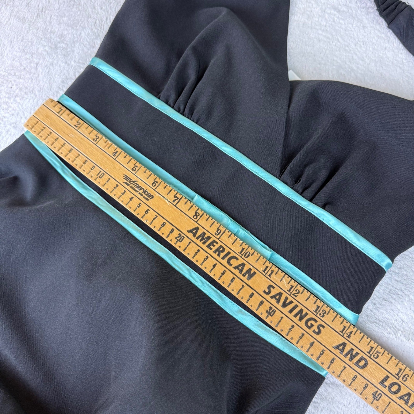 Studio 1940 Fashion Bug Black Halter Dress Teal Trim Rockabilly Vintage Y2K Sz 8