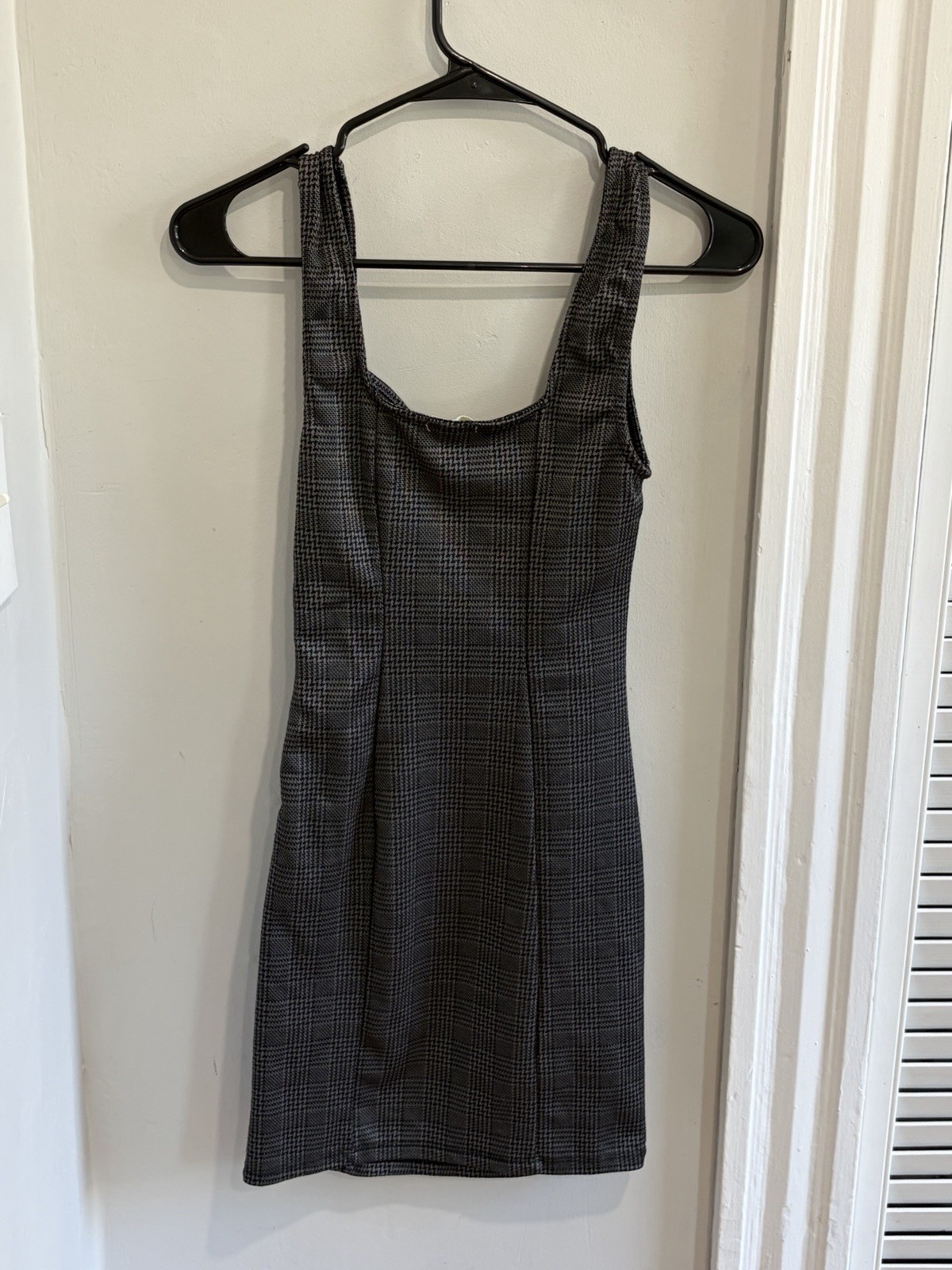 Derek Heart Black/Gray Houndstooth Strappy Bodycon Mini Dress Square Neck M
