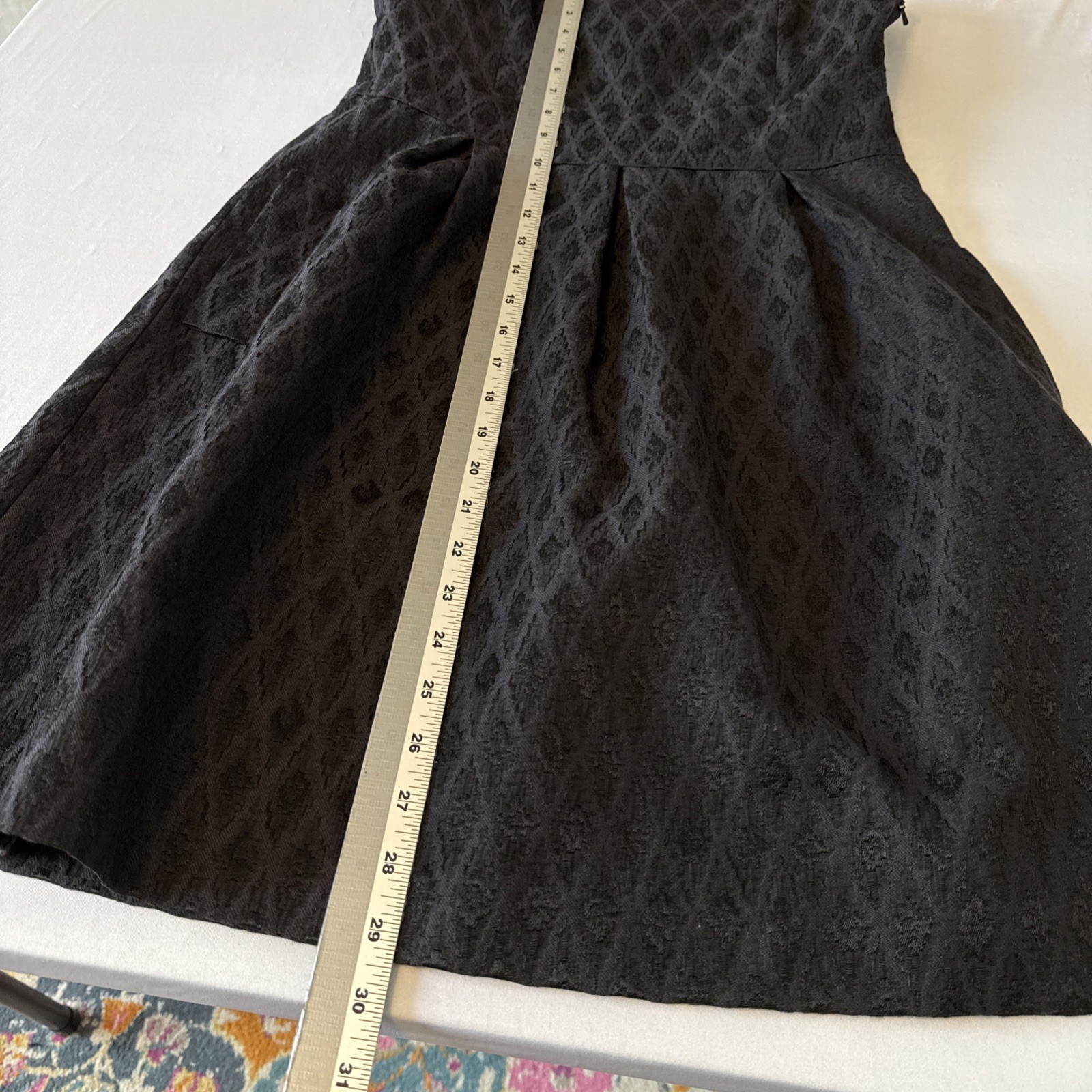 Halogen Strapless Fit & Flare Black Jacquard Dress Pockets 8 Little Black Dress