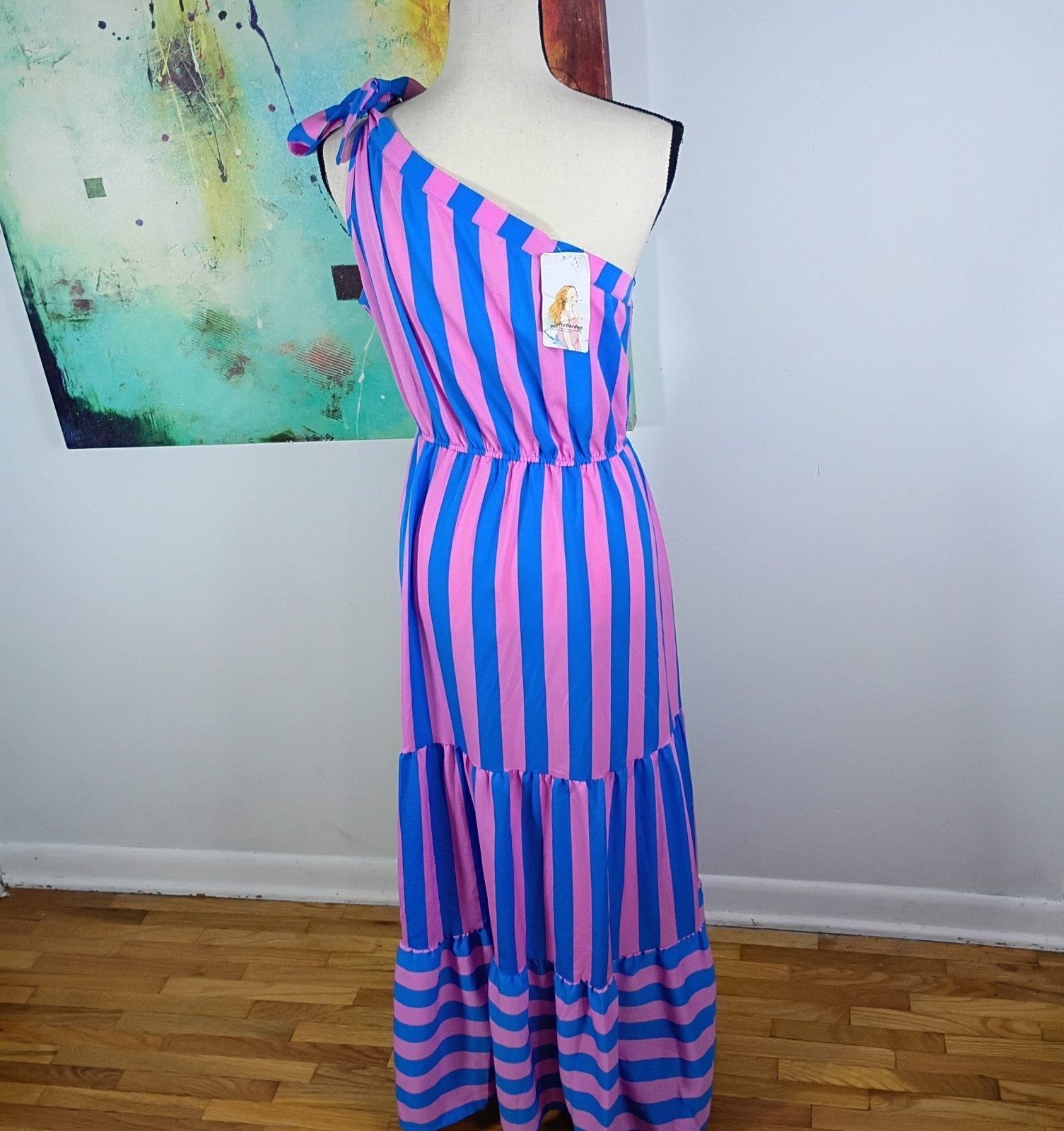 NWT PrettyGarden Pink & Blue Striped Sleeveless Ruffled Sundress