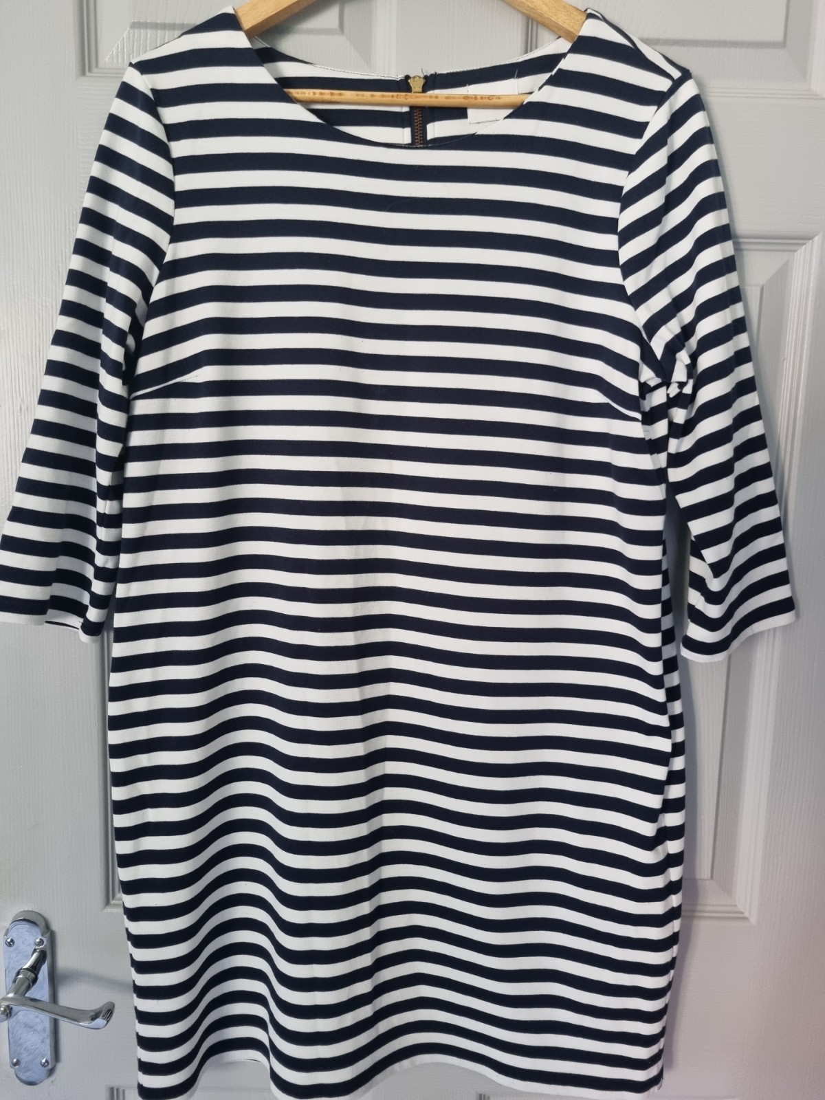 Vila Clothes Womens Blue & White Striped Dress 3/4 Sleeves Gold Back Zip Size XL