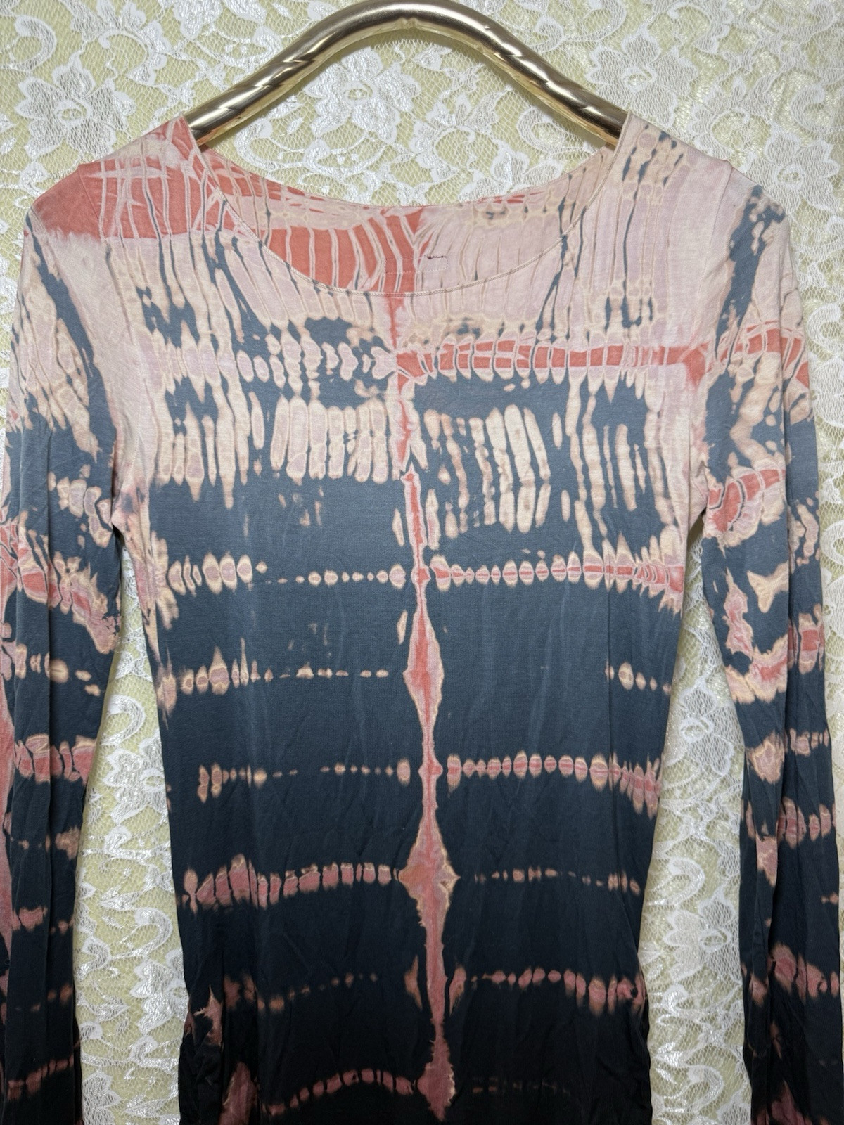 Hard Tail Pink Black Gray Tie Dye Dress side ruching xs/s euc long sleeve