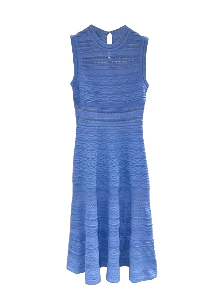 🎁NEW AUTHENTIC Sandro Women Round Neck Ripple Sleeveless Slim Knitted Dress SML