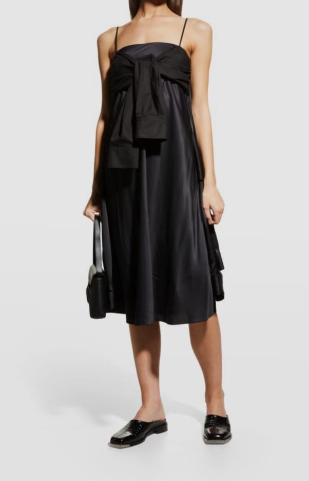 $745 MM6 Maison Margiela Women’s Black Satin Front-Twist Midi Dress Size 38