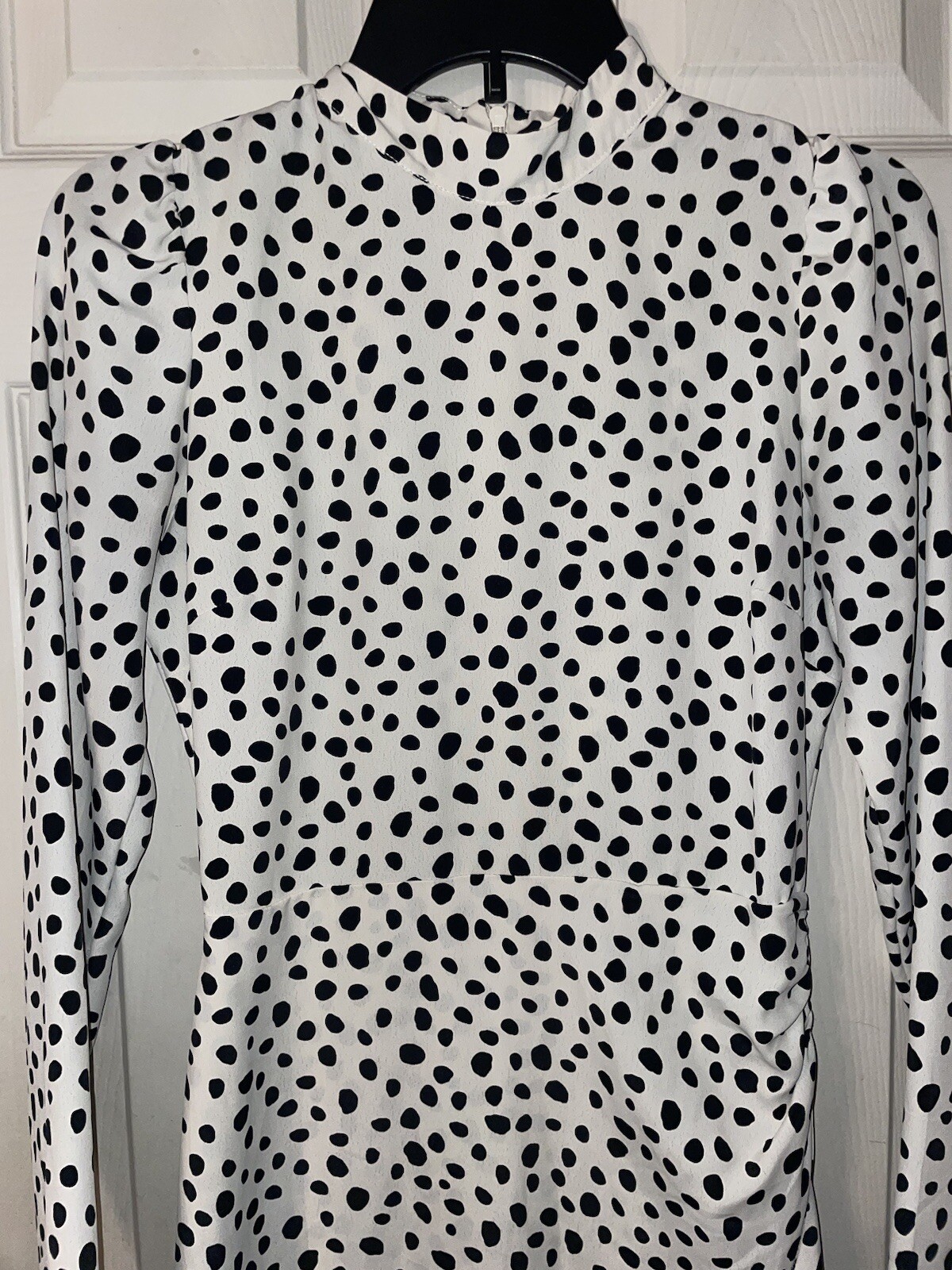 MISS SELFRIDGE ivory black polka dot long sleeve midi dress 2