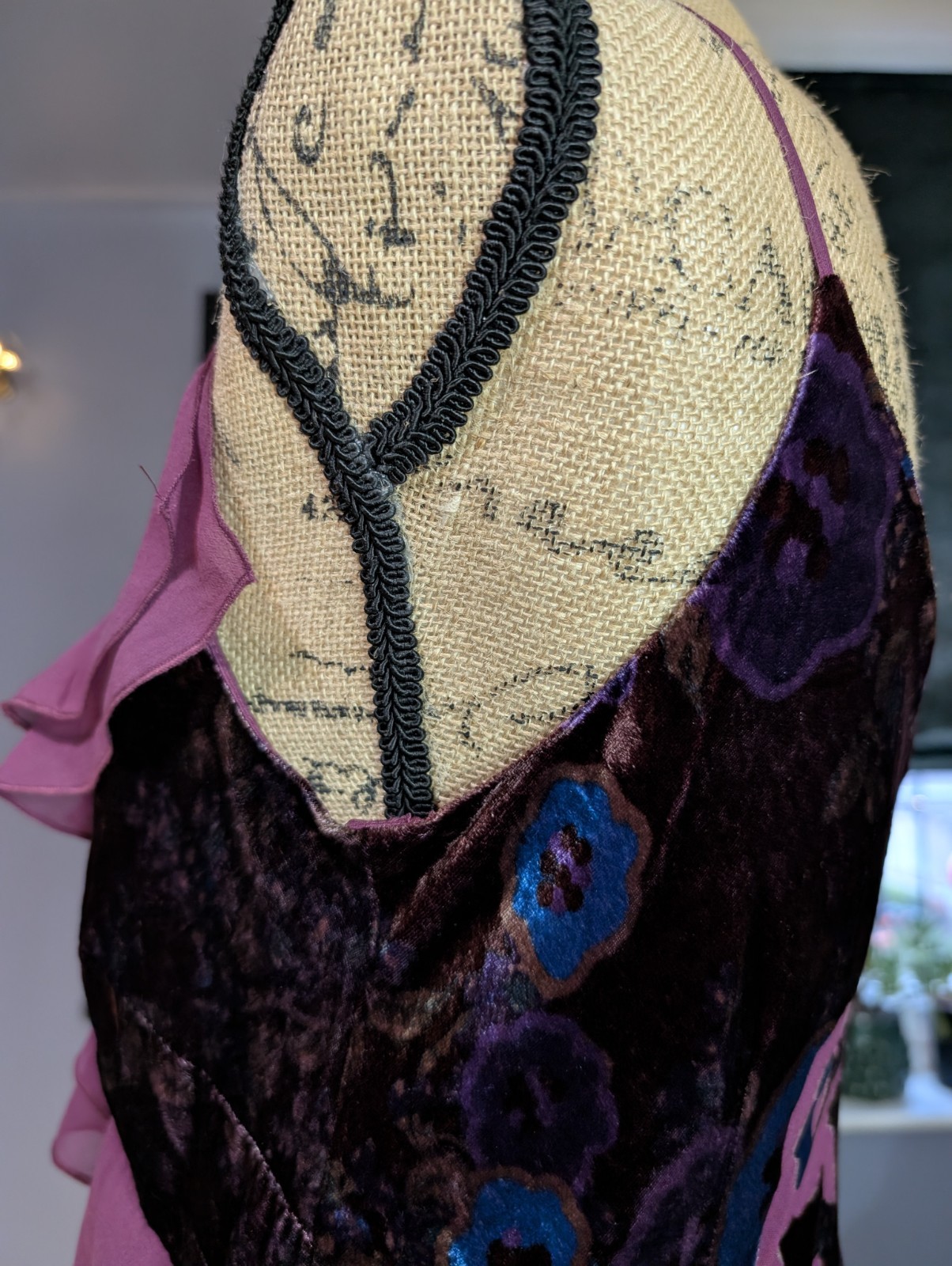Vintage 90s Monsoon Burgundy & Purple Velvet Devore Midi Dress