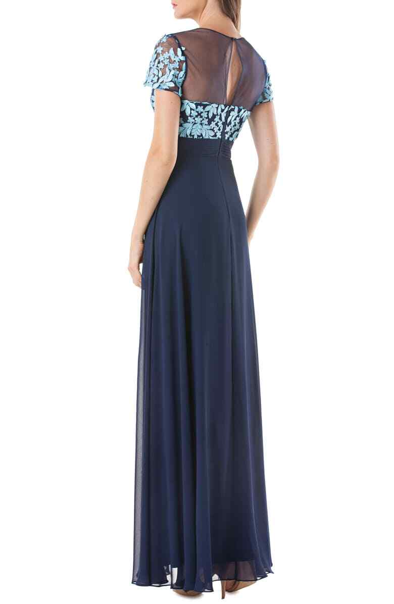 JS COLLECTIONS EMBROIDERED ILLUSIONS BODICE NAVY/TURQUOISE DRESS GOWN sz 2
