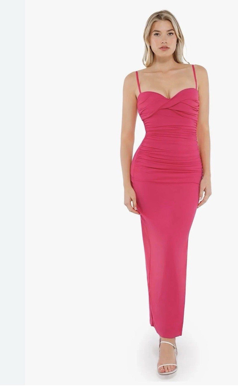 PopilushTummy Control Maxi Dress Ruched Bias Twist Shapewear