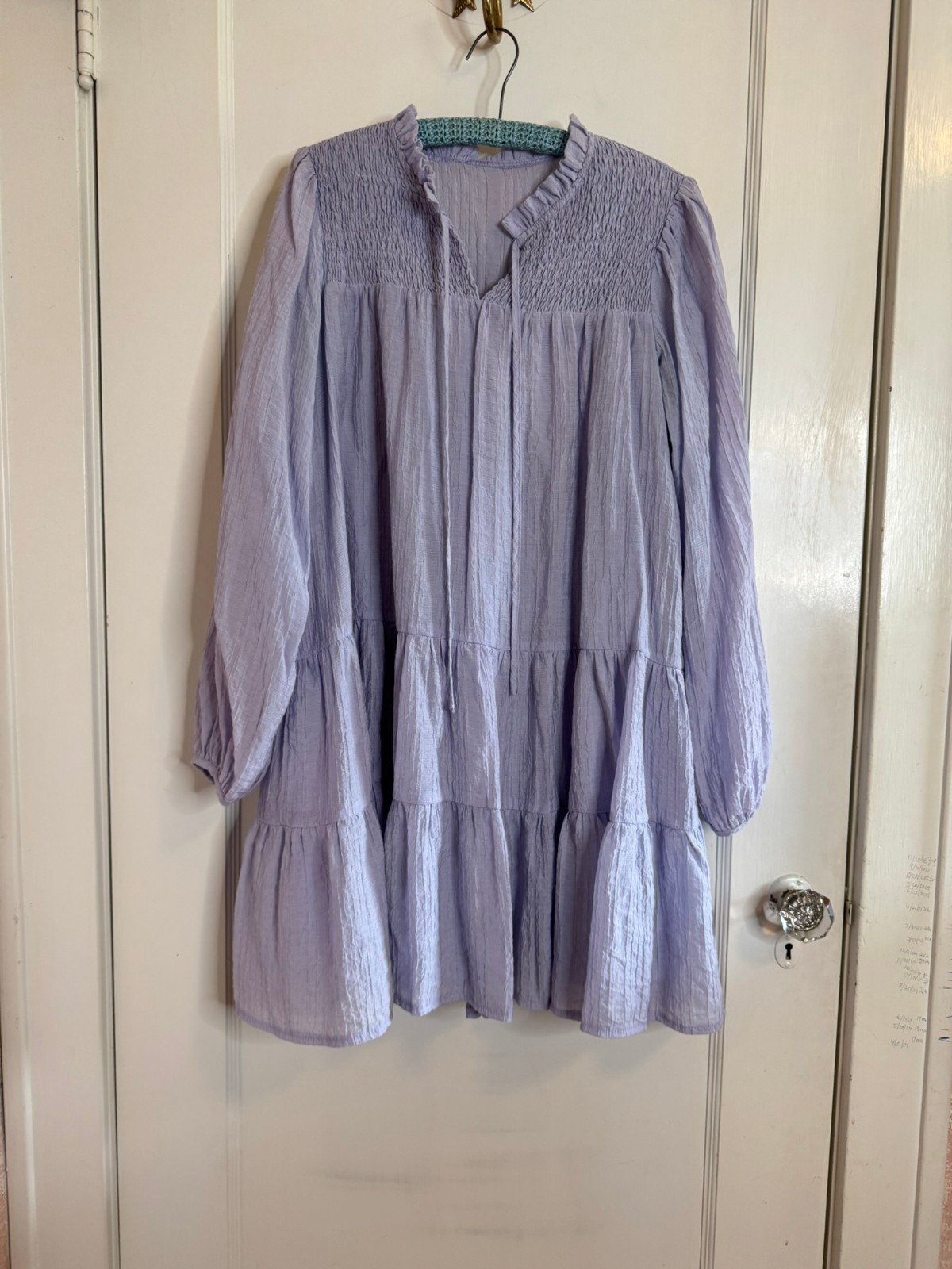 Dazy Lavender Purple Long Sleeve Babydoll Tiered Dress sz L