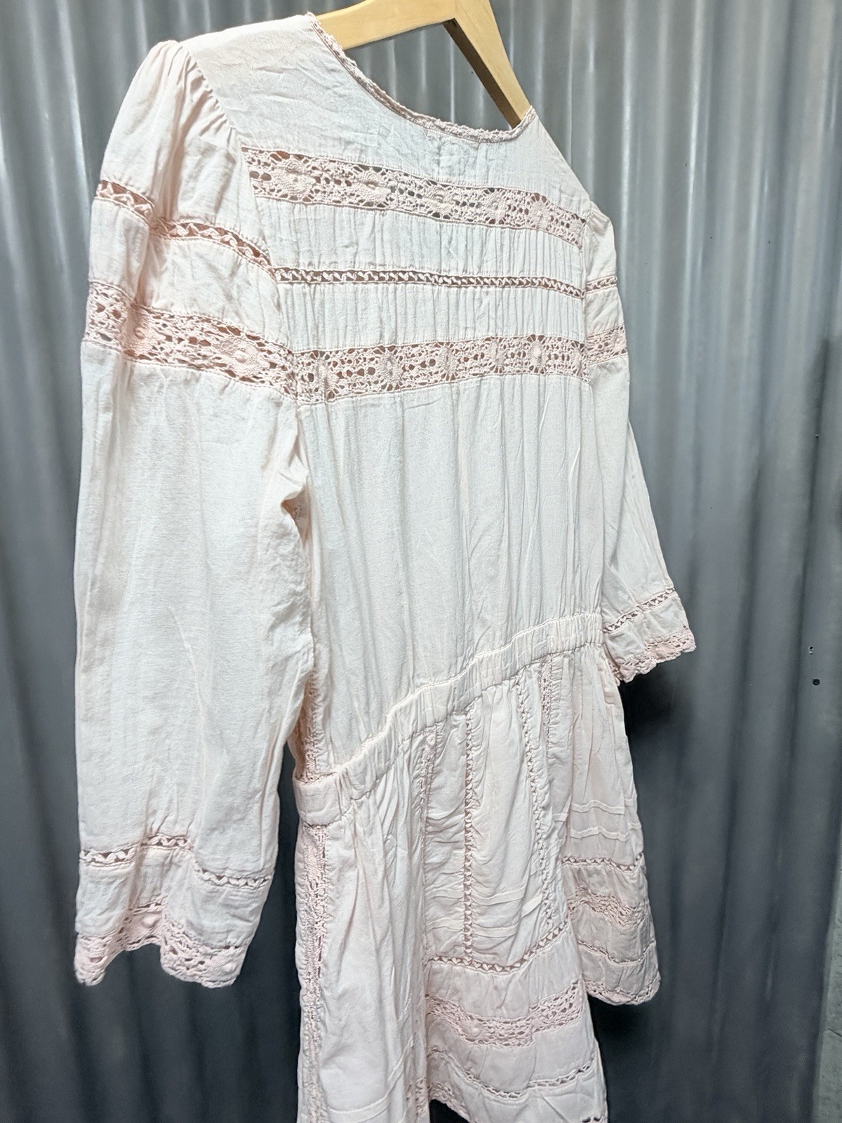 Tularosa Blush Pink Cotton Crochet Lace Inset Long Sleeve Mini Dress Size M