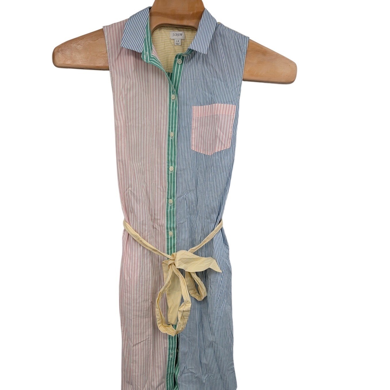J. Crew Striped Tie Waist Shirt Dress Sleeveless Colorblock Women’s Sz 14