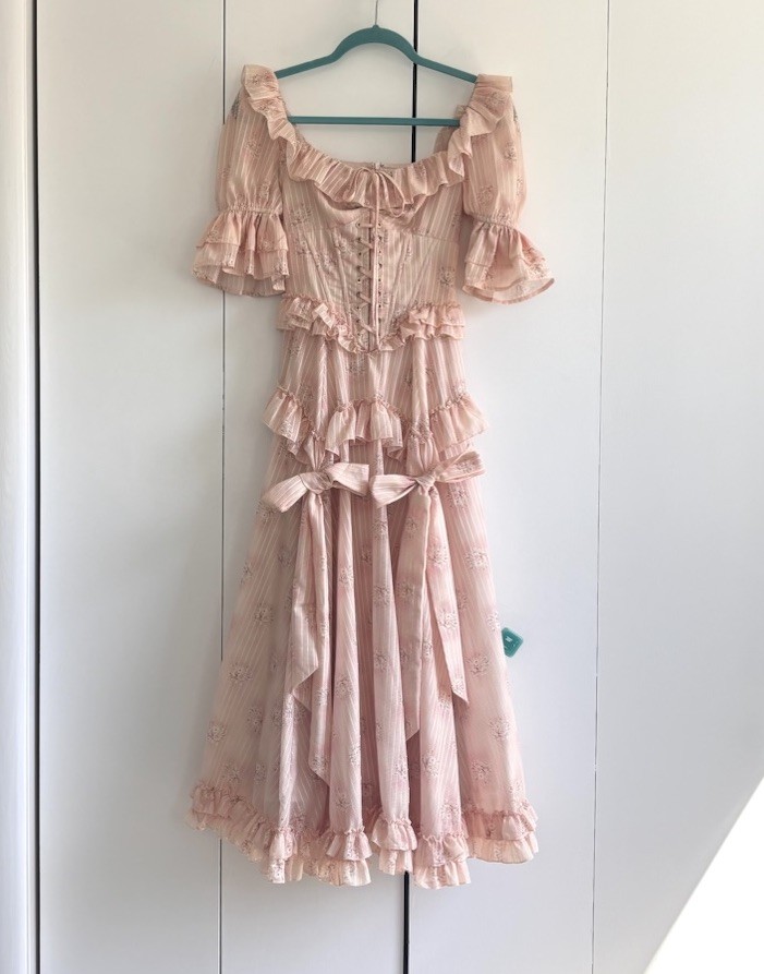 Lacemade Peach Peri Girl Corset Ruffle Bow Dress Size XS