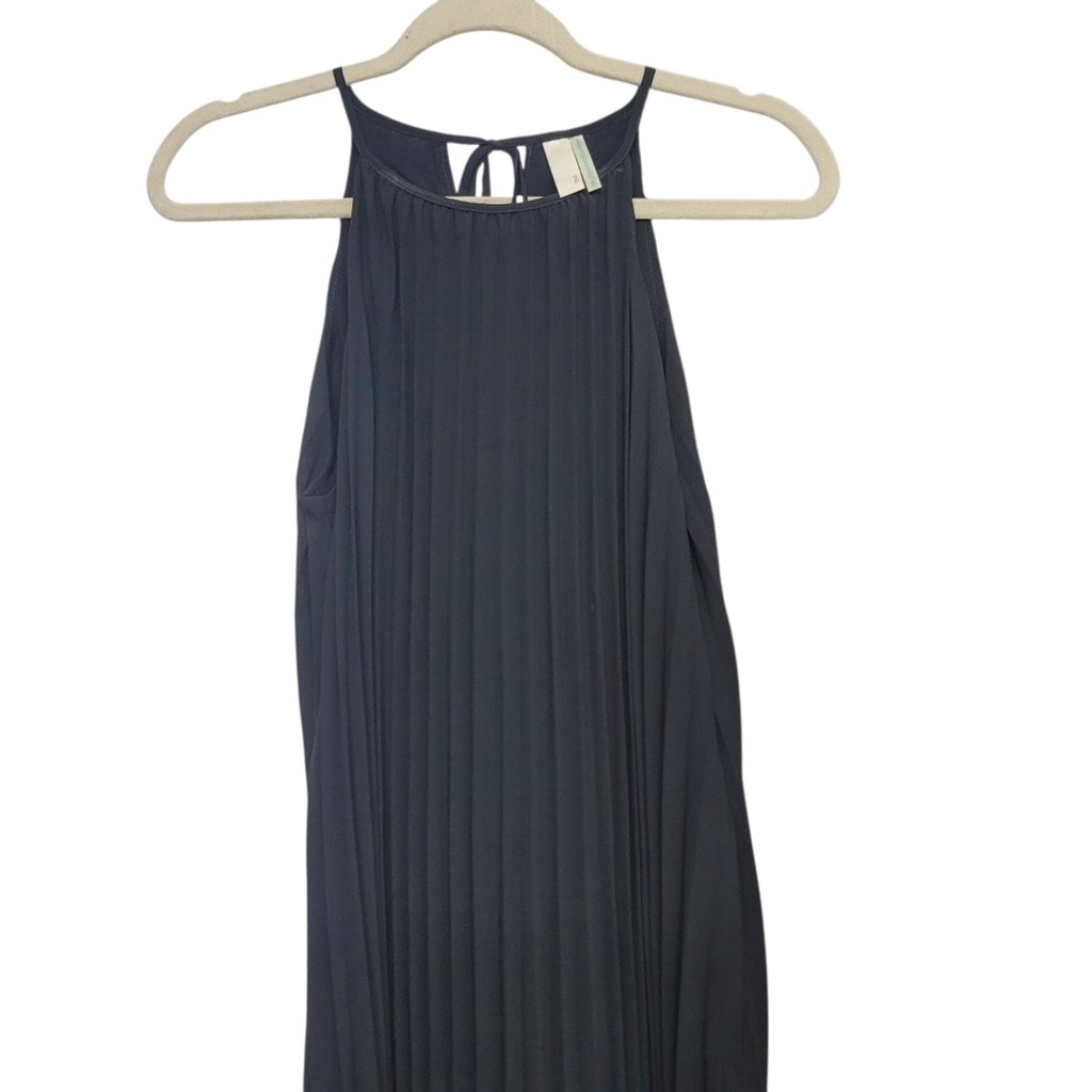 EUC Line & Dot Black Pleated Maxi Dress