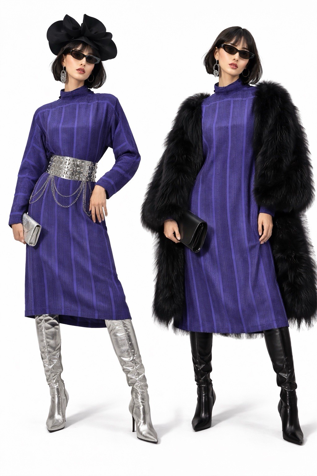 Avant Garde Vintage 80s Secretary Dress Purple Novelty Print High Neck Sm