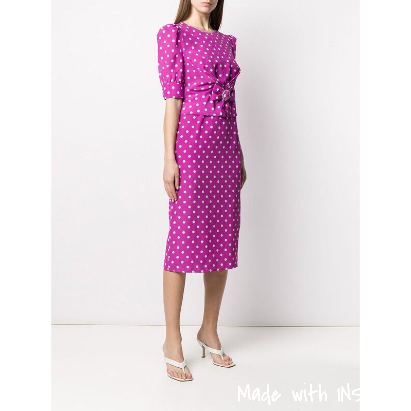 Alessandra Rich Pink & White Polka Dot Print Silk Dress