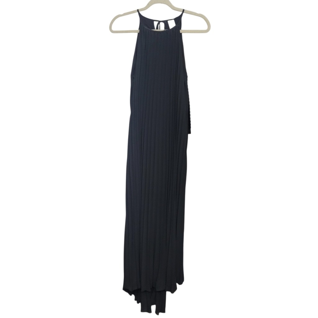 EUC Line & Dot Black Pleated Maxi Dress