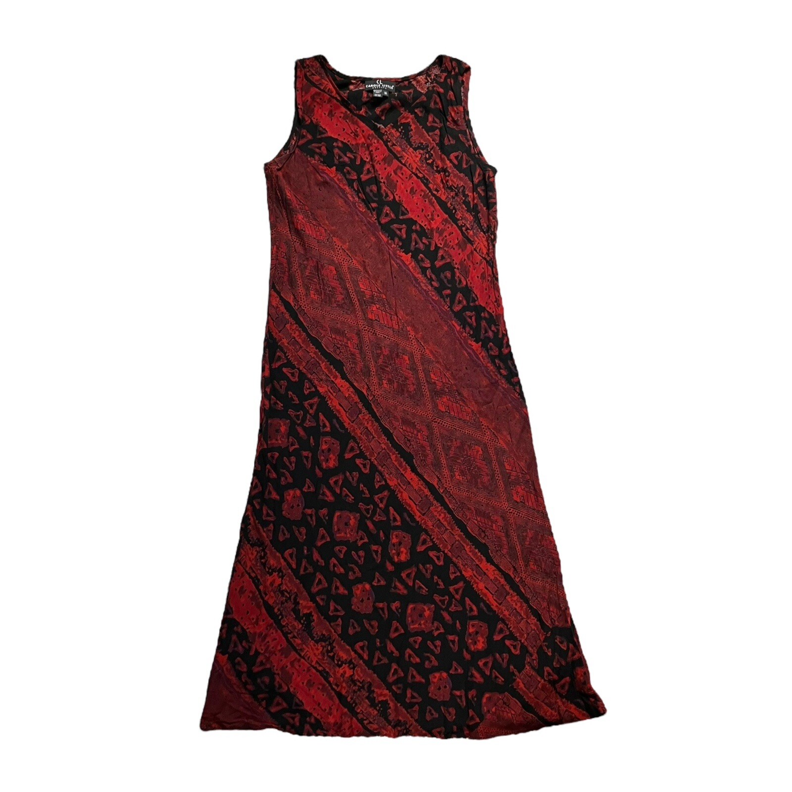 NEW Vintage Carole Little Dress Womens 14 Red Black Floral Boho Art to Wear