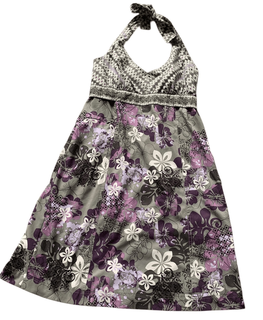 ATHLETA Pack Everywhere gray print Sporty SUN Pool Halter DRESS sz 10