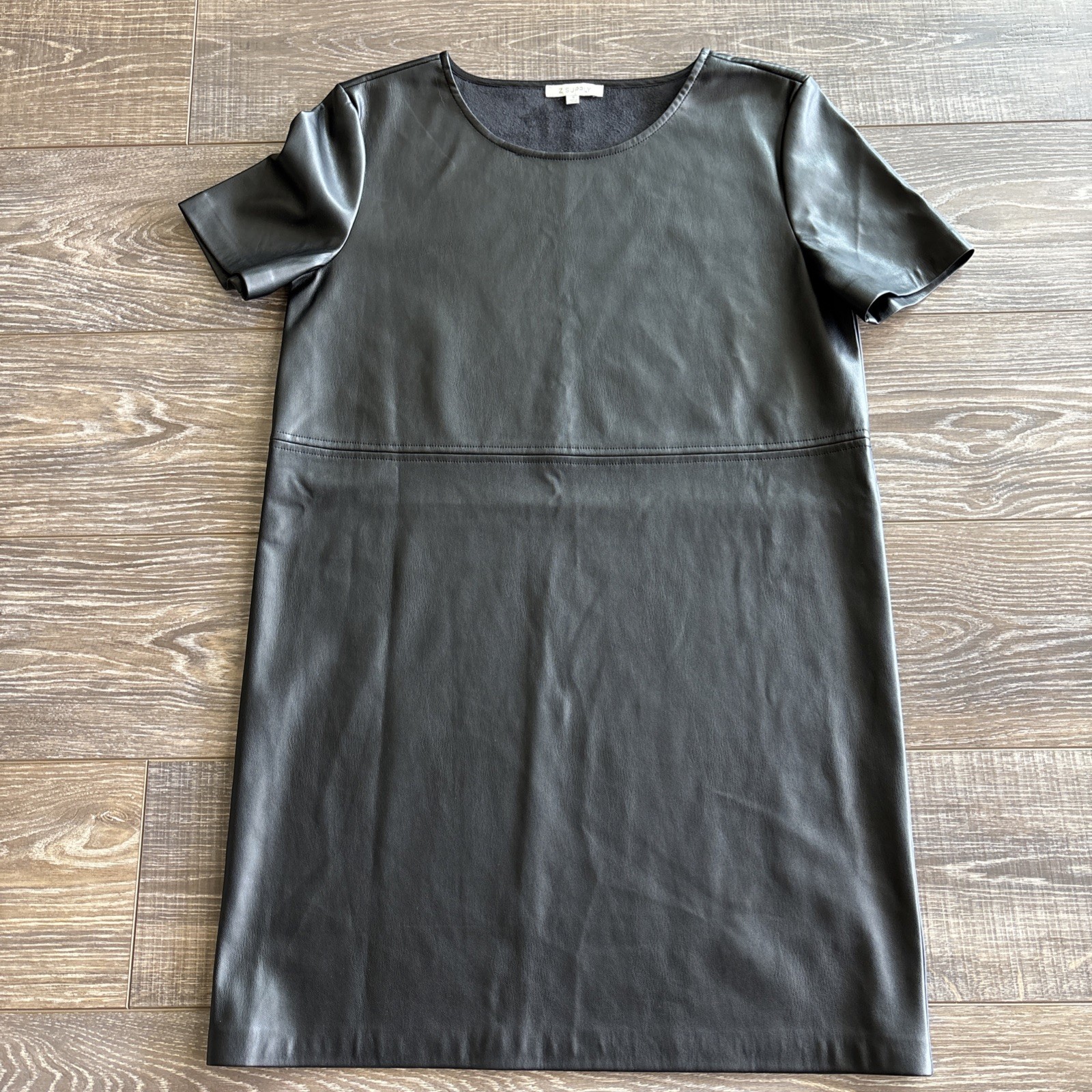 Z Supply Dress Womens Small Black Faux Leather Short Sleeve Scoop Neck