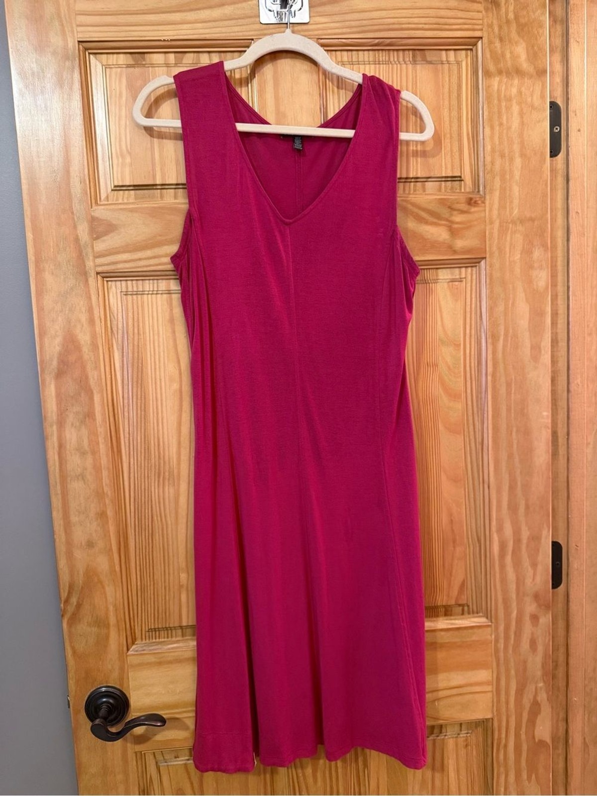 Eileen Fisher Rust Red V Neck Midi Dress Lagenlook XXS
