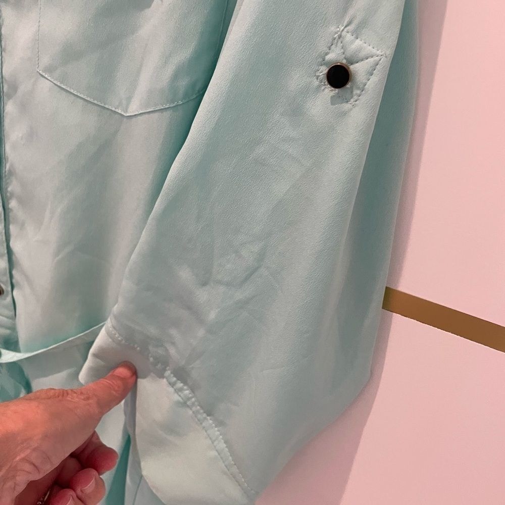 SPEED Control Aqua Turquoise Lightweight Long Sleeve Shirt Dress Button Belted