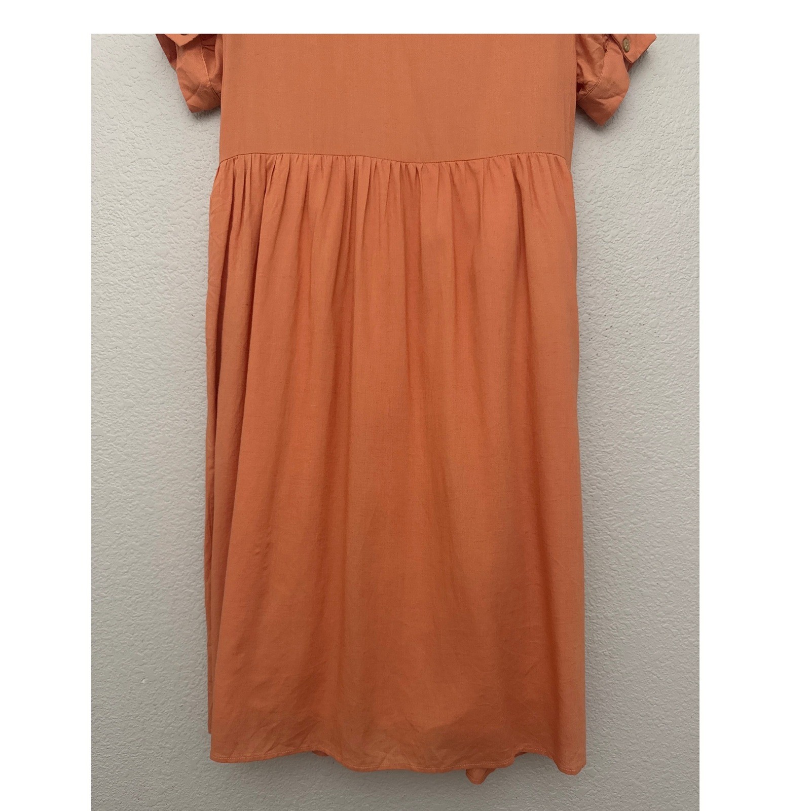 NWT Roolee Button Front Dress Orange Babydoll Short Sleeve Linen Blend Medium