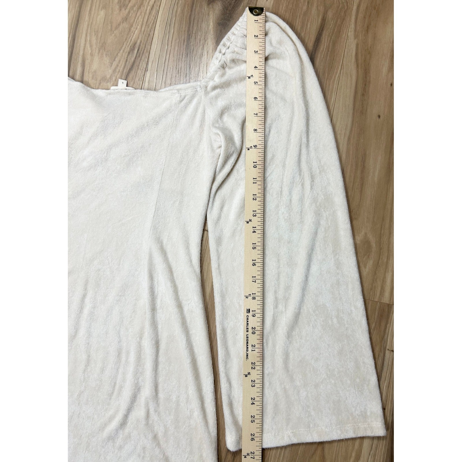 Velour Ruched Bust Bell Sleeve Mini Dress Large Cream Holiday Party Romantic
