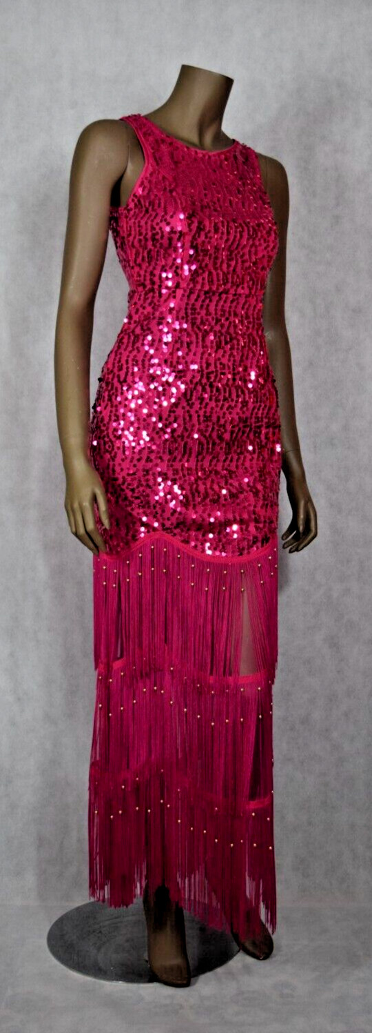 Women Fringe Sequin Beaded Fuschia Dress, Size M, NWT