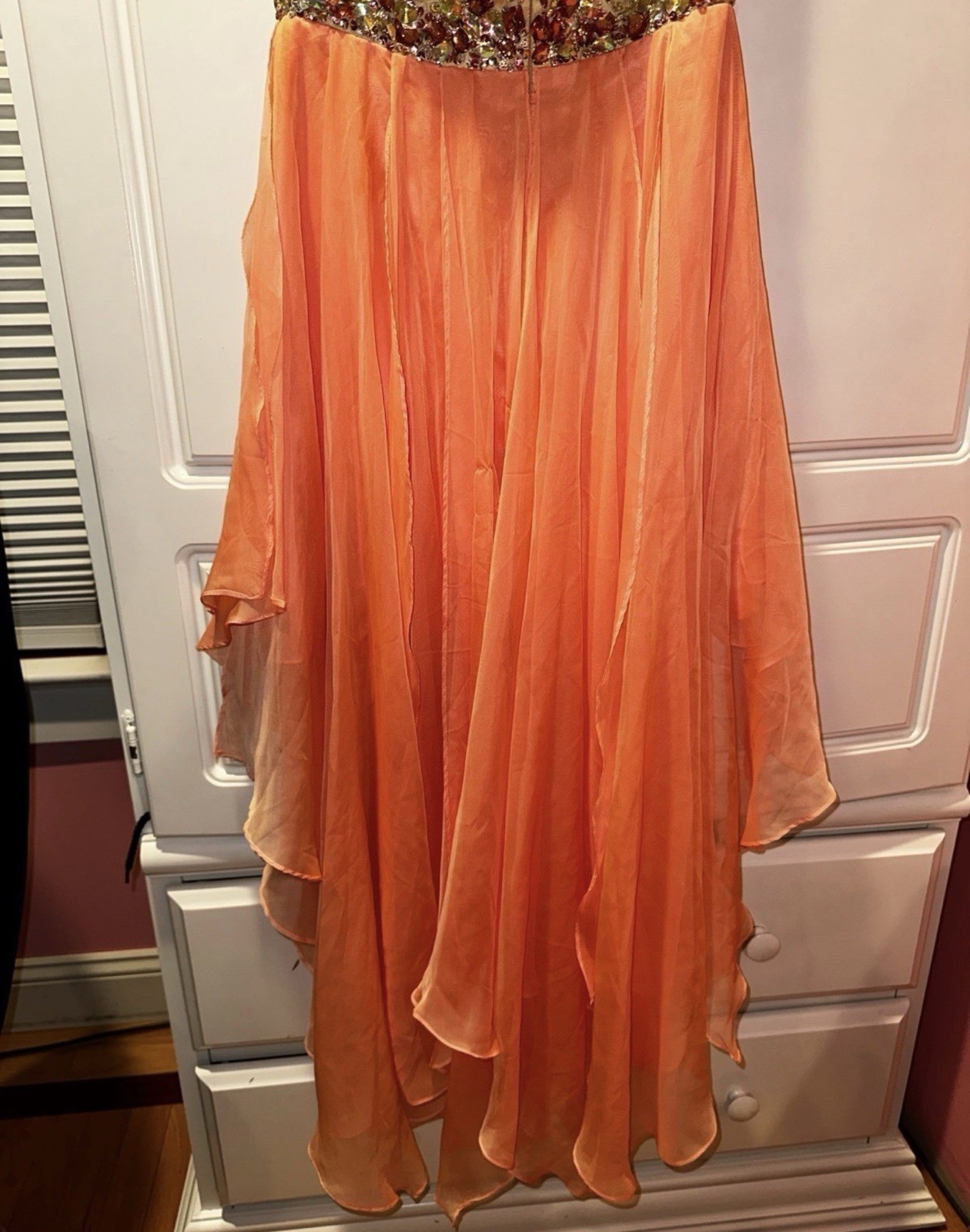 Sherri Hill Size 2 Strapless Sweetheart Hi-Low Beaded Dress Orange/Gold