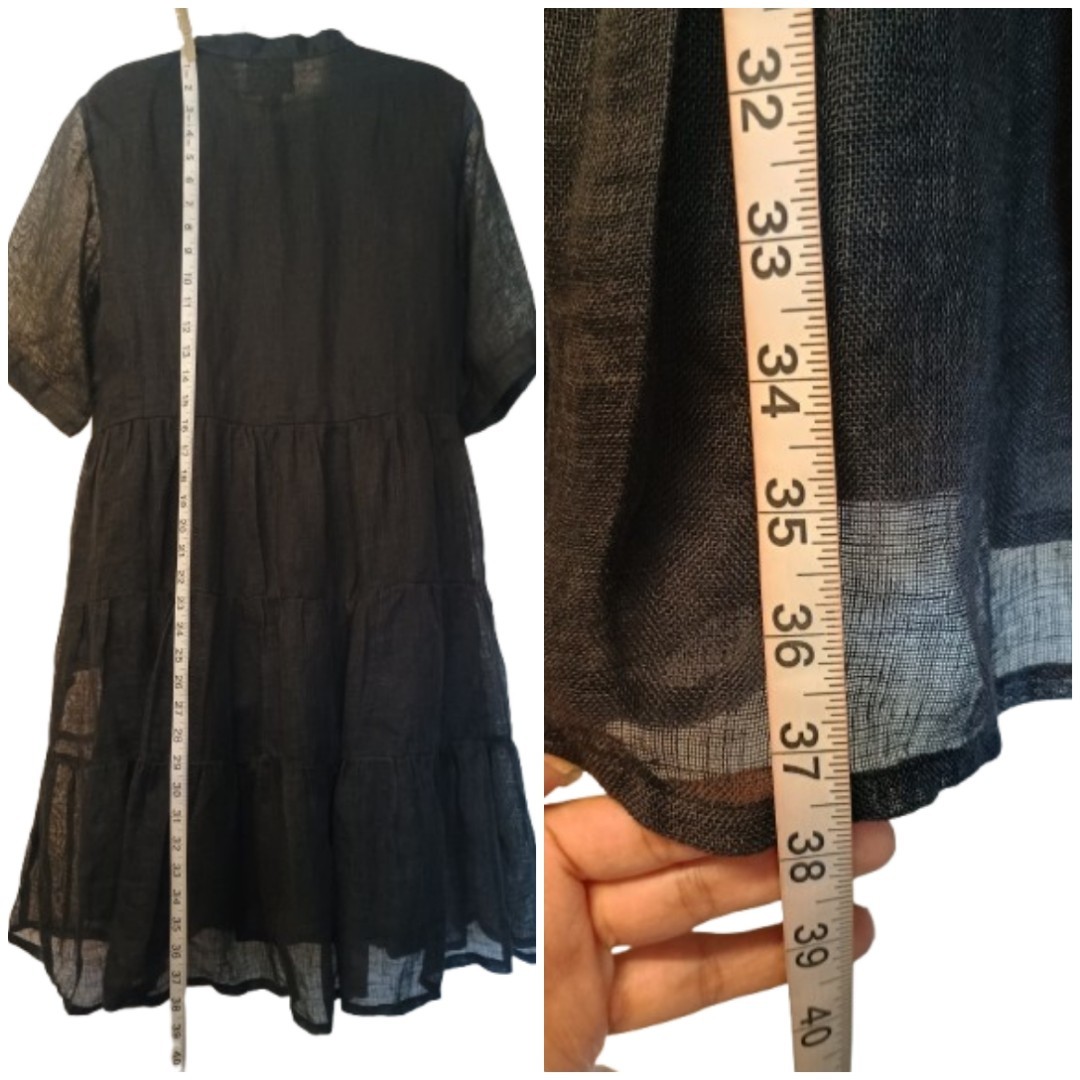 NWT Becasa Black Ruffle Tiered 3/4 Sleeve Linen Shorty Dress Size: XL