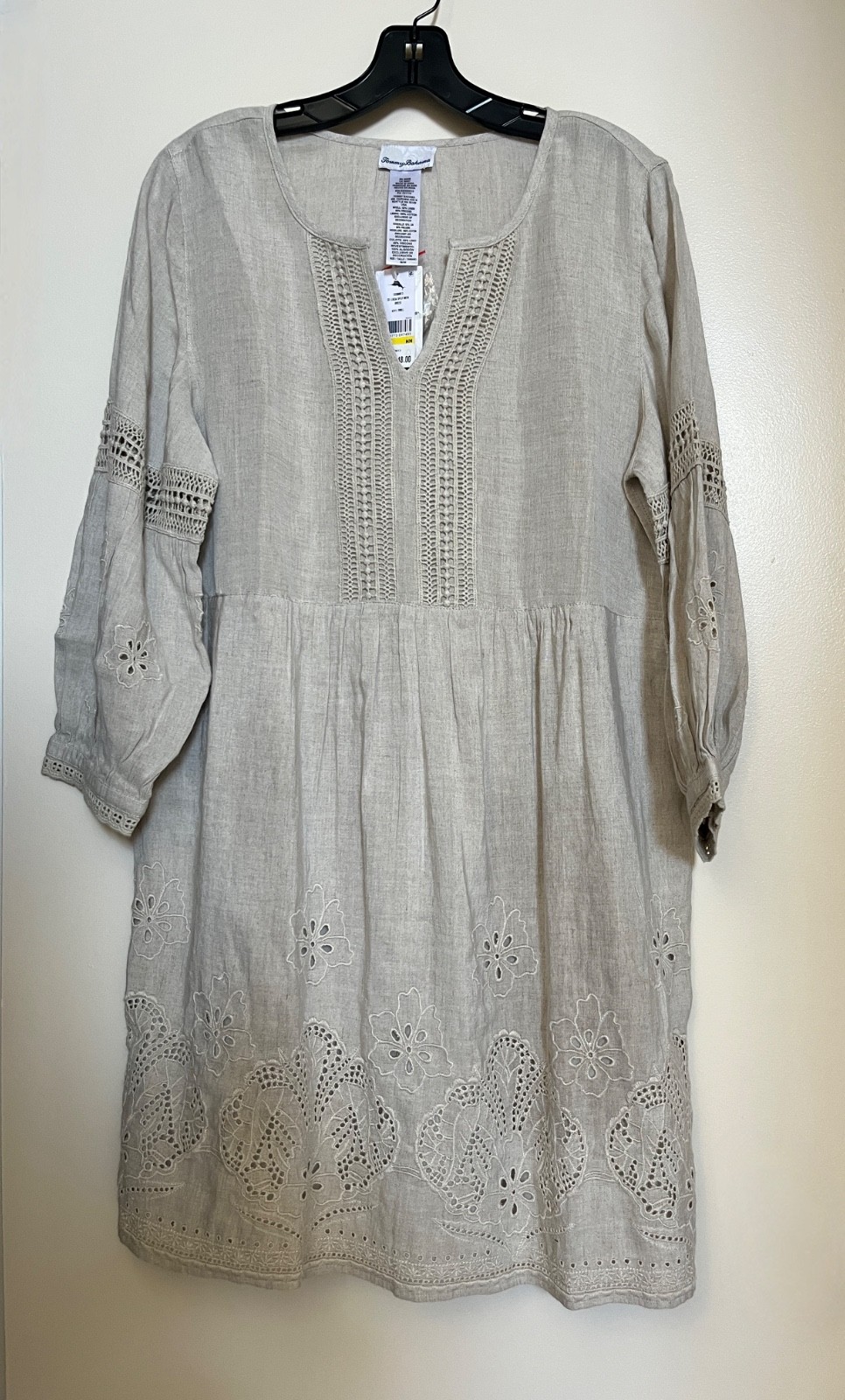 NWT Linen/Viscose Tommy Bahama Embroidered Boho Beach Resort Dress Sz M $148