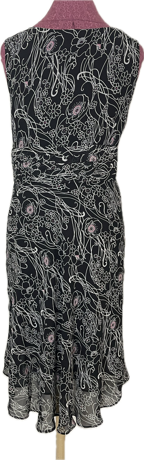 Studio I Petite Women’s Black White Floral Chiffon Dress Lined Size 16P