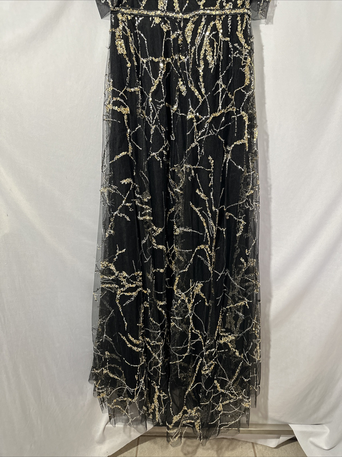 NWT Mac Duggal [ 8 ] 20428 Embellished Gathered Puff Sleeve Wrap Gown Blac J1484