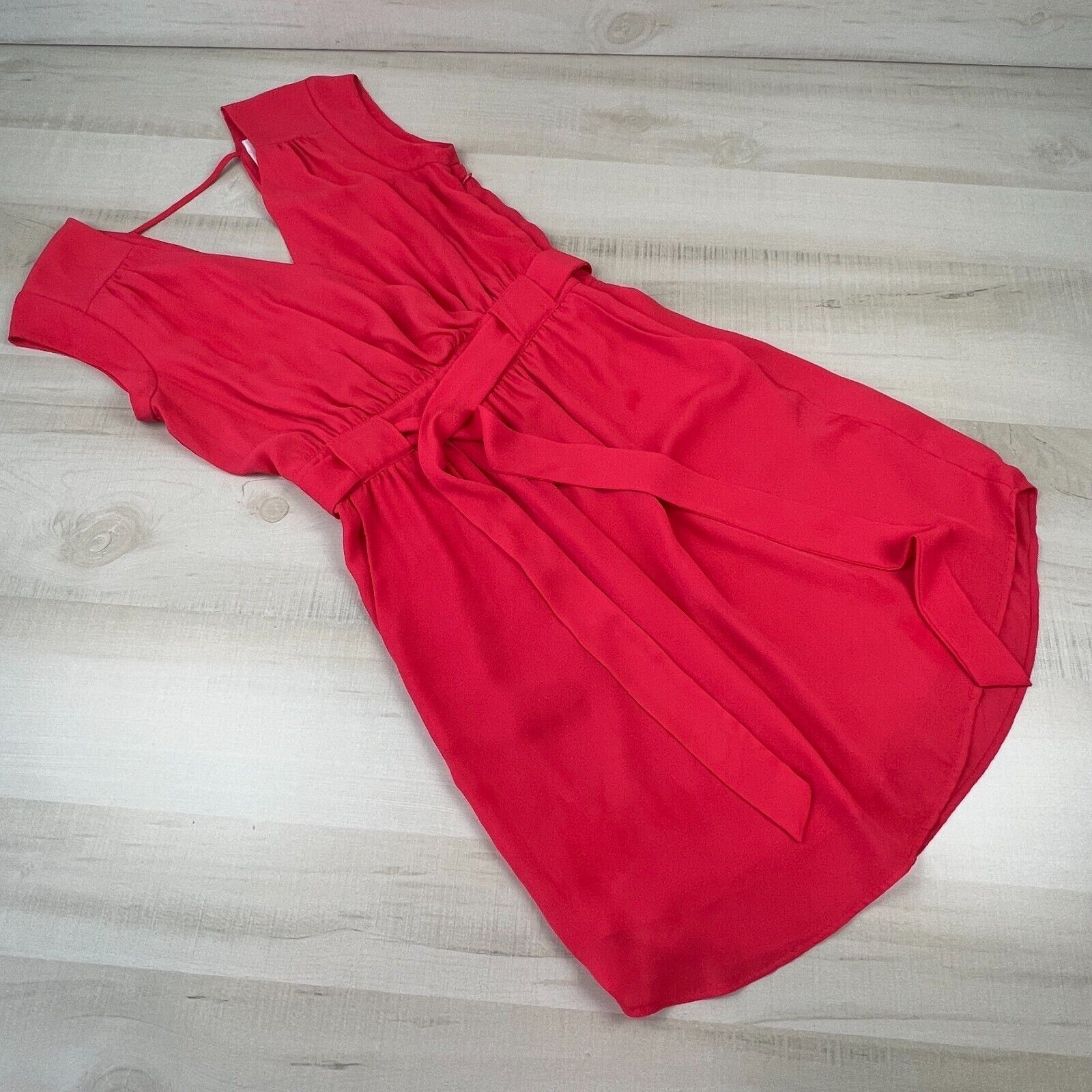 DR2 Womens Dress Small Pink Sleeveless V Neck Belted Side Zipper Pockets