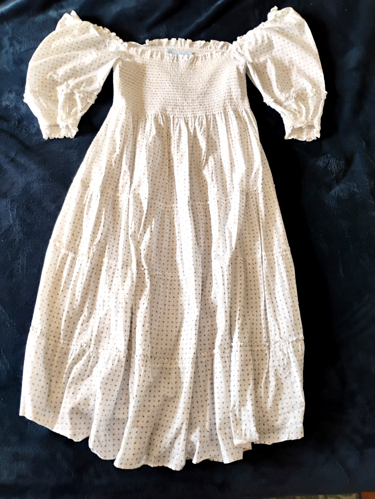 Hill House Home Nesli Nap Dress White Smocked Puff Sleeve Midi Tiered Large