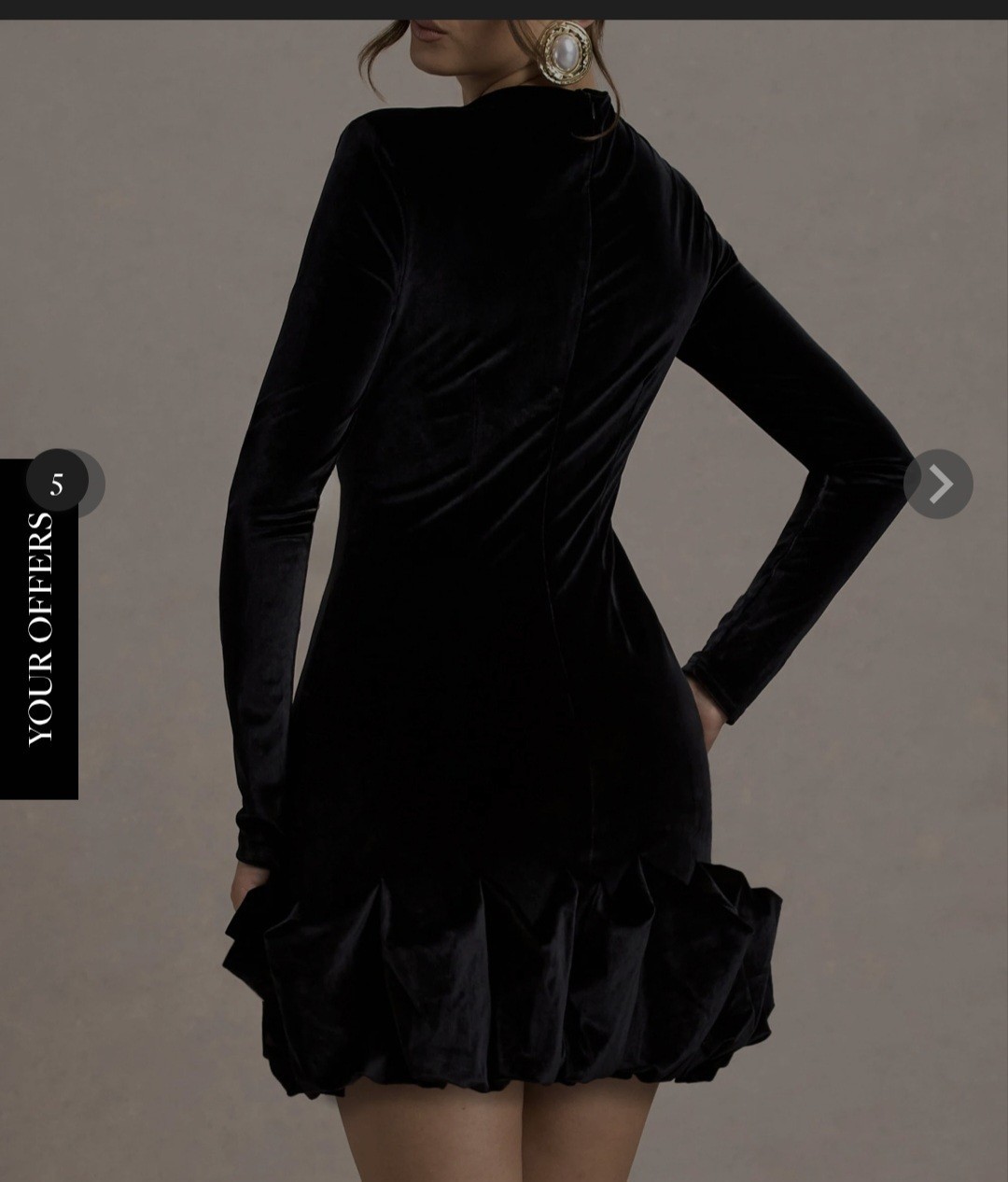 Black Velvet Crew Neck Long Sleeve Bodycon Mini Dress Ruffle Hem Size L