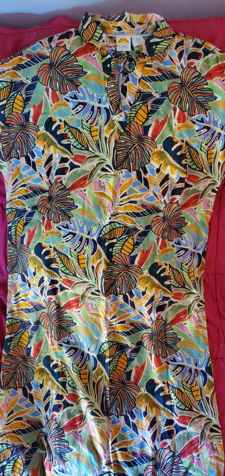 C&C California NWOT Linen Blend Tropical Short Sleeve Maxi Beachwear Dress M