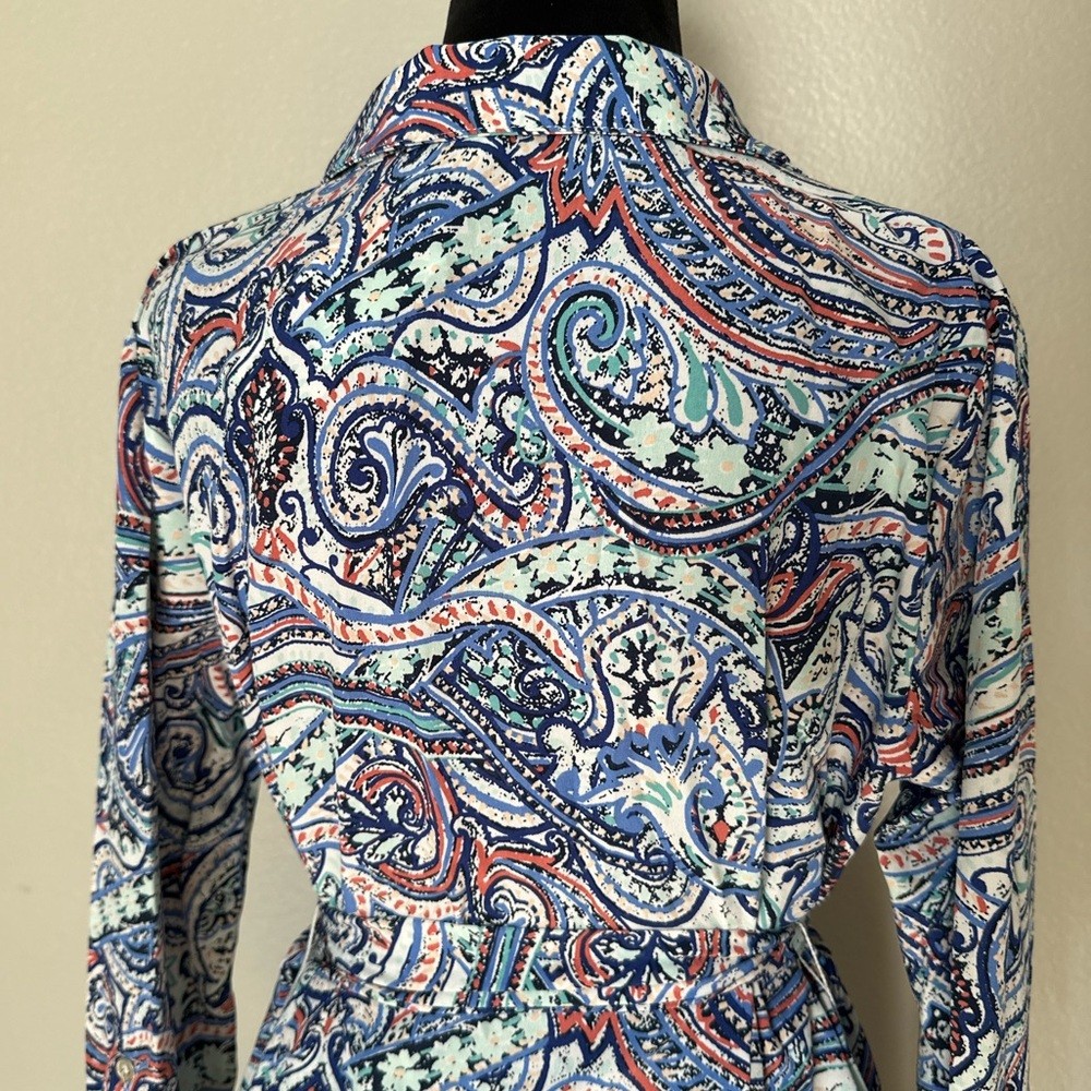 NWT NY Collection Paisley Button-Front Belted Midi Dress Blue Red Size M