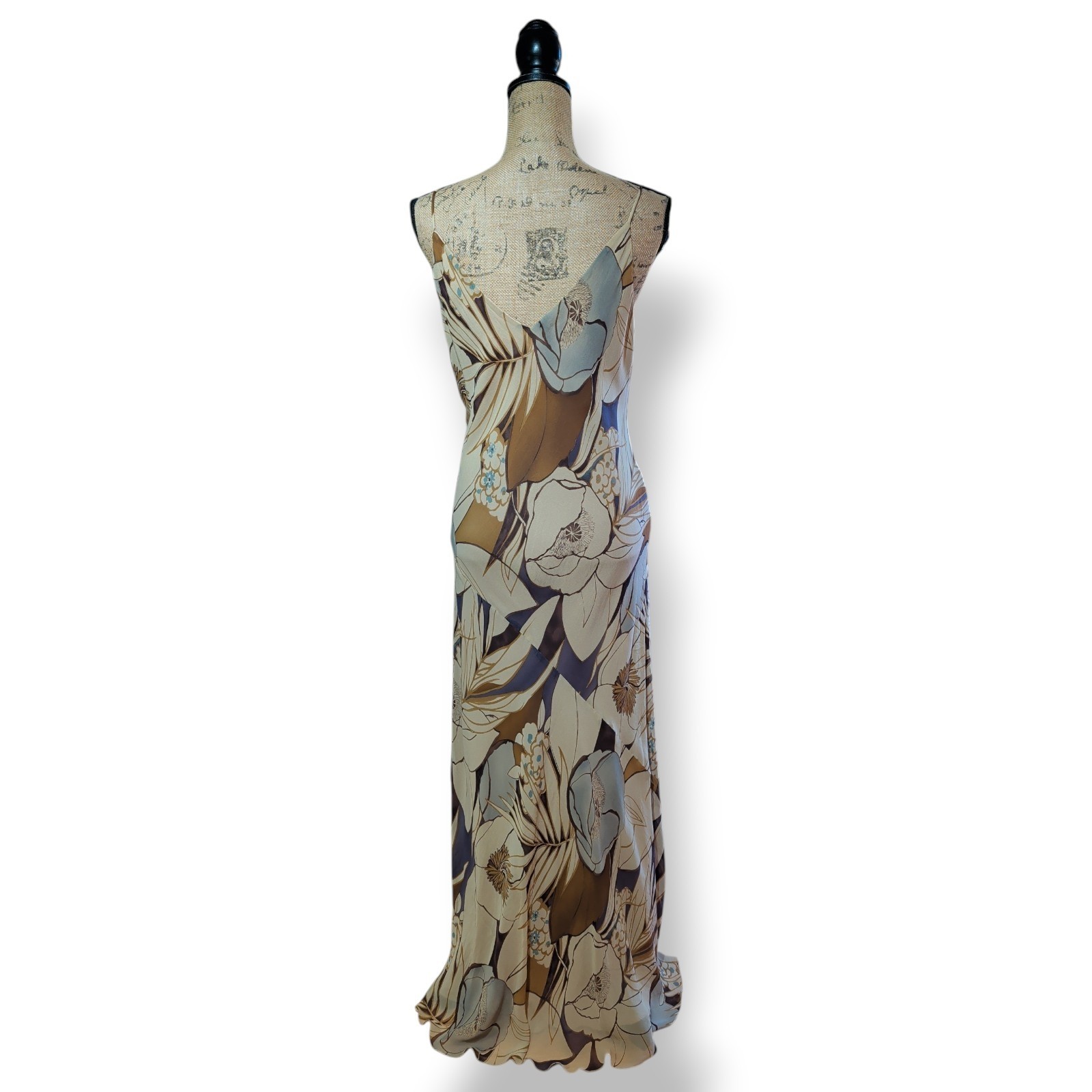 90s Y2K Monsoon 100% Silk Bias Cut Floral Long Slip Dress UK 14/16 (US 12)